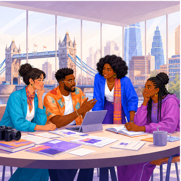 Aya, Kofi, Nova and Zuri collaborating across the UK, Ghana and Nigeria.